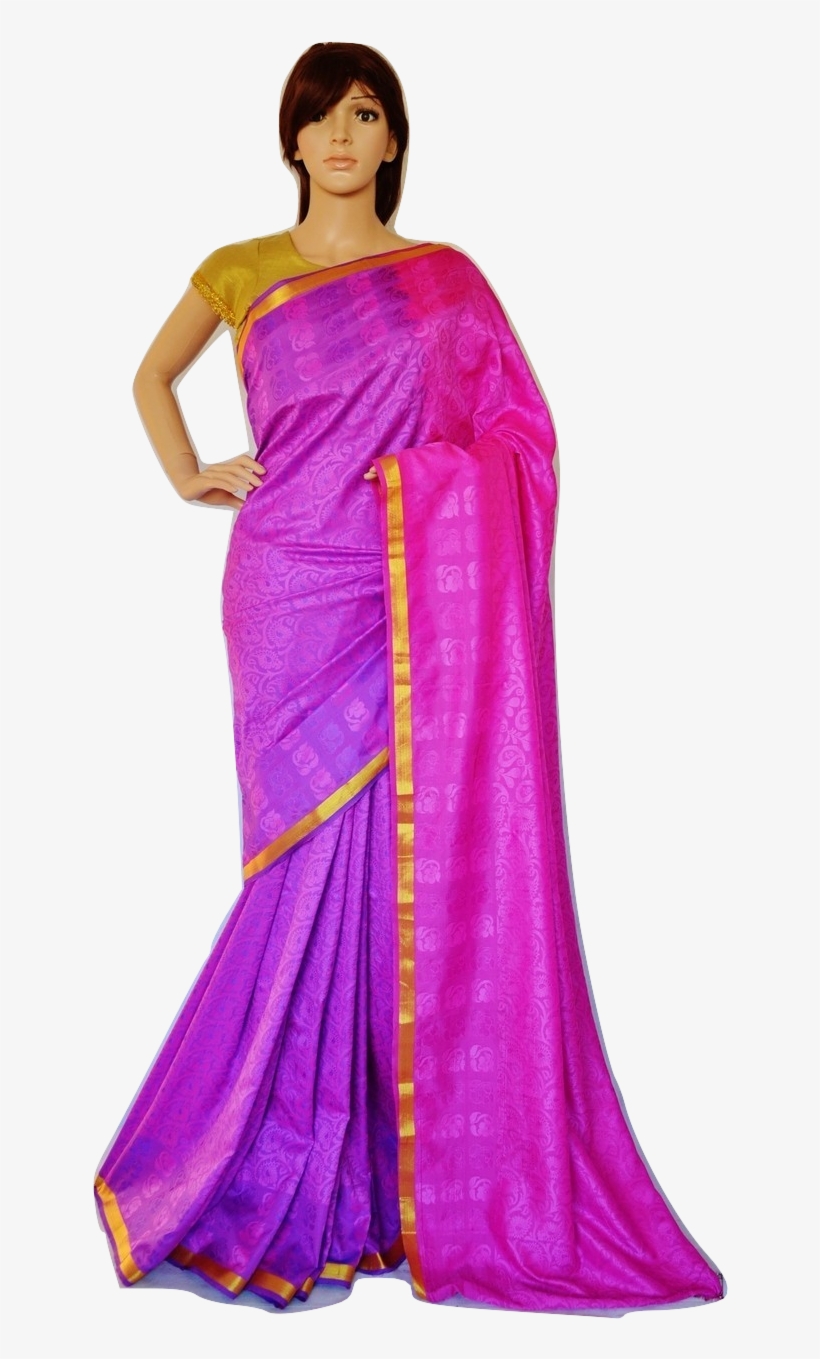 Pink,purple & Gold Colour Kanchipuram Silk Saree - Sari, transparent png
