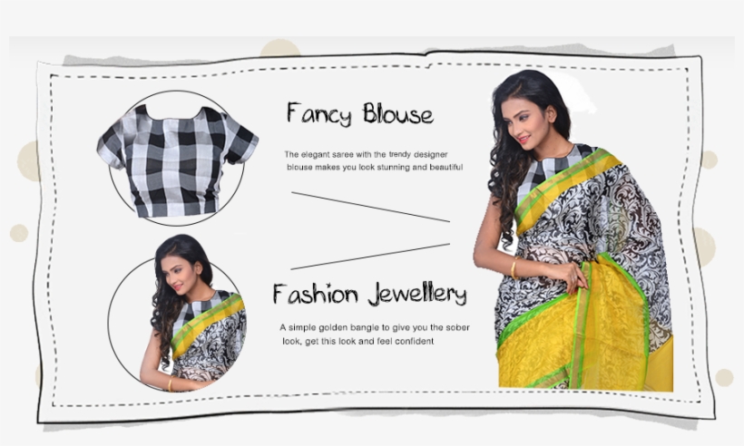 Black Printed Silk Saree With Designer Blouse And Beautiful - Tartan, transparent png