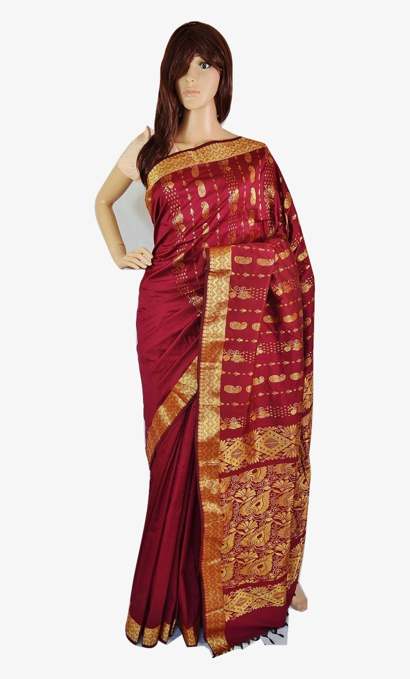 Gorgeous Maroon & Gold Silk Saree - Sari, transparent png
