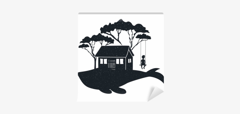Vector Hand Drawn Style Typography Poster With Whale, - Silueta De Casa Y Animales, transparent png