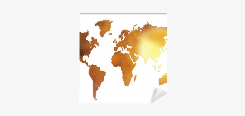 Golden World Map Silhouette Isolated On White Wall - World Map, transparent png