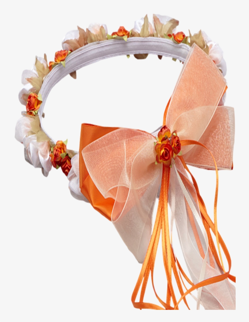 Orange Floral Crown Wreath Handmade With Silk Flowers, - Ribbon, transparent png