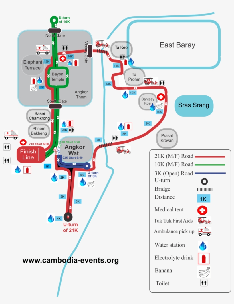 The Route For The Run Is Mostly Paved Or Smooth Red - Angkor Wat Map Way, transparent png