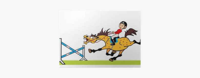 Little Boy With Cheerful Pony Jumping A Hurdle Poster - Horse Riding Horse Girl Animation, transparent png