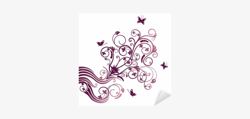 Purple Flower And Butterfly Corner Ornament Sticker - Green Butterfly Border, transparent png