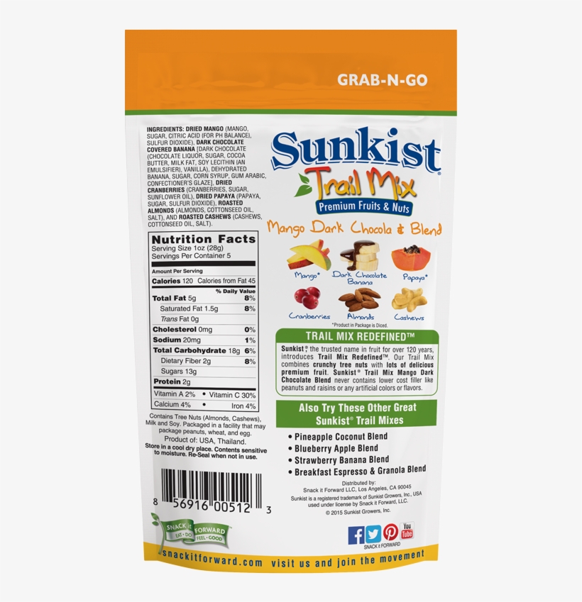 Sunkist Mango Dark Chocolate Premium Fruit & Nut Trail - Sunkist Trail Mix Redefined Strawberry Banana Blend, transparent png