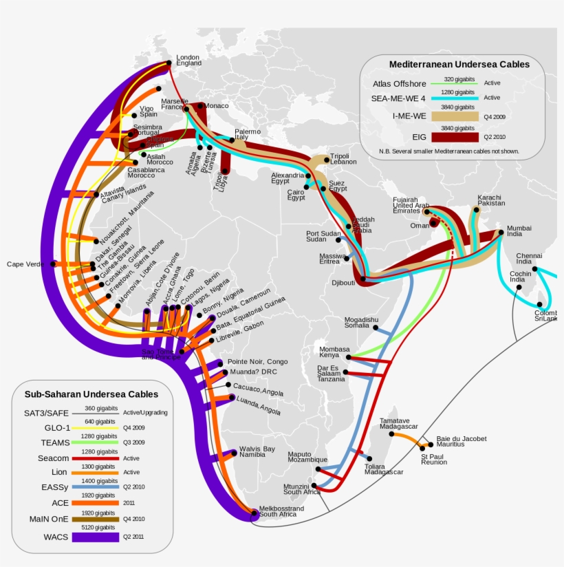 Svg 229 Kb - Africa Submarine Cable Map, transparent png