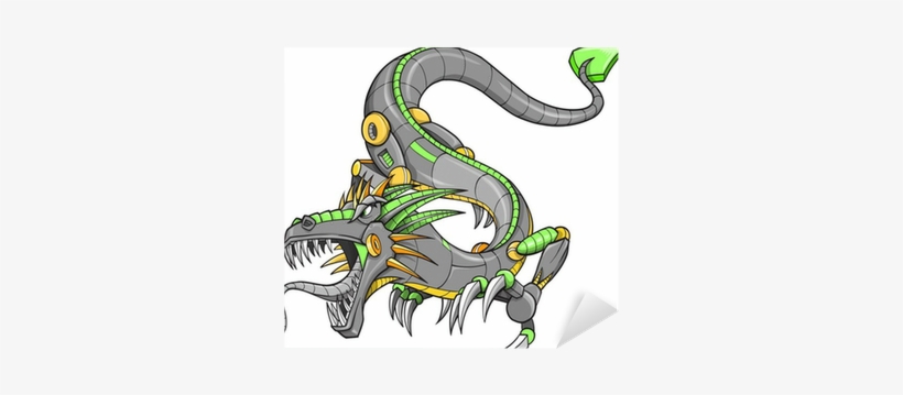 Green Robot Cyborg Dragon Vector Illustration Art Sticker - Cyborg, transparent png