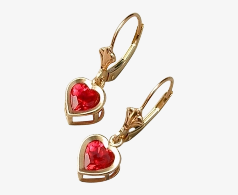 Vintage Genuine 10k Gold Ruby Heart Earrings Drops - Earrings, transparent png