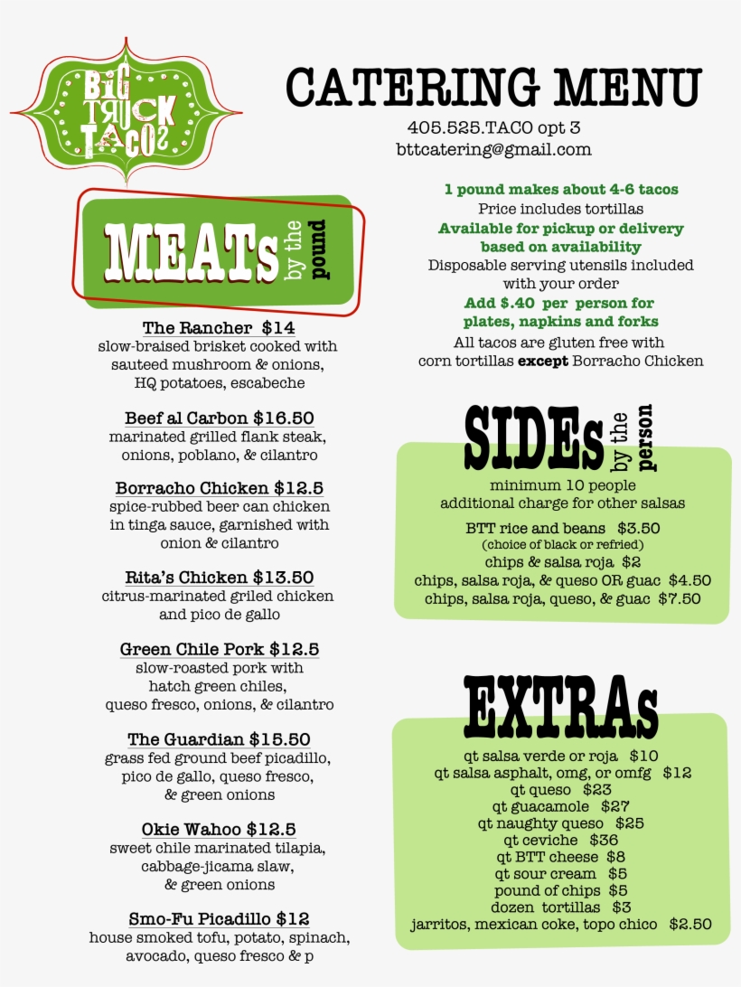 Big Truck Tacos Menu, transparent png