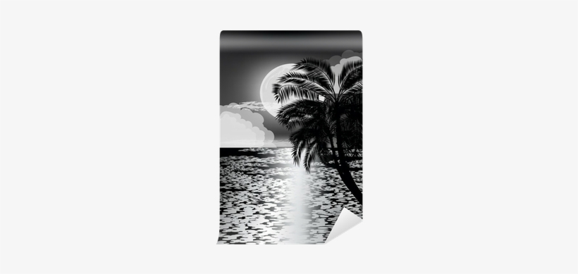 Black Palm Tree Near Sea At Moon Wall Mural • Pixers® - Moon, transparent png