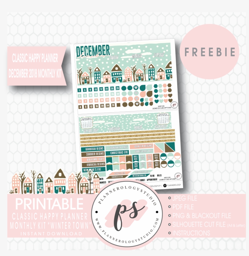 Winter Town Classic Happy Planner December 2018 Monthly - Poster, transparent png