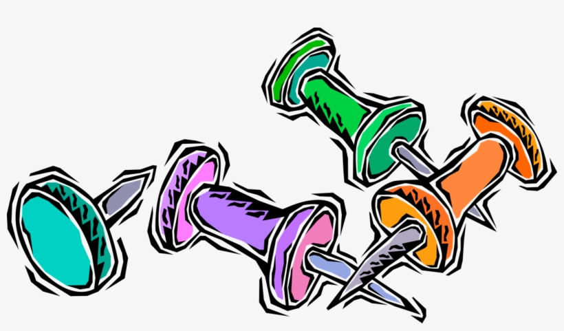 Vector Illustration Of Push Pin Or Thumb Tack Fastens, transparent png