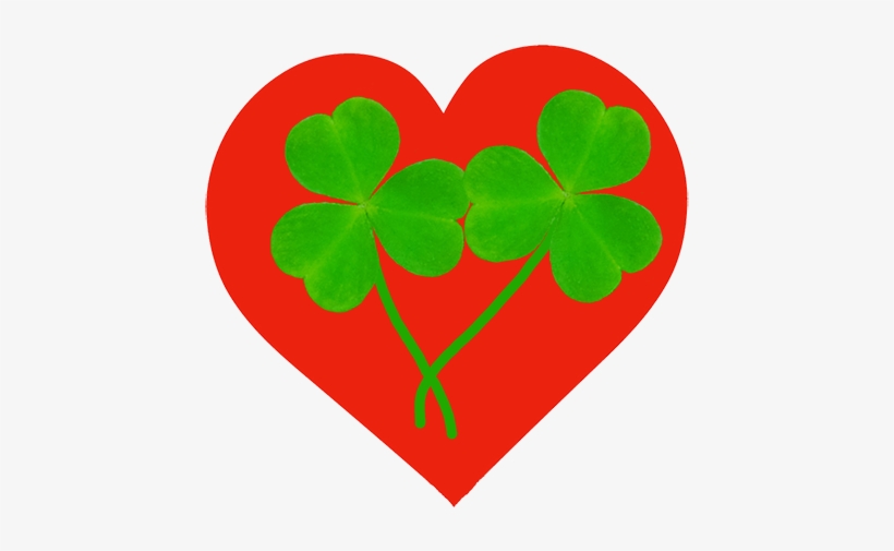 Red Heart With Two Shamrocks - St Patrick's Day Heart, transparent png