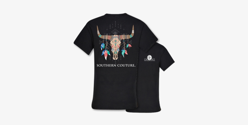 Southern Couture Tribal Aztec Skull Feathers Girlie - T-shirt, transparent png