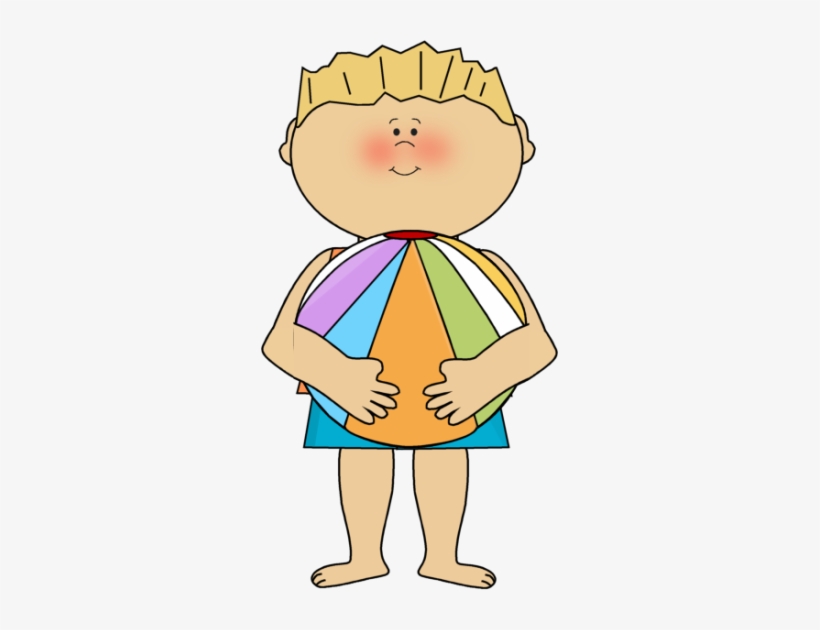 Boy Holding Beach Ball - Boy Beach Clip Art, transparent png