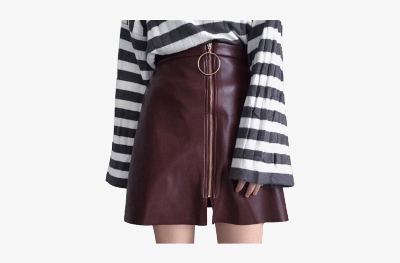 Itgirl Shop Leather Skirt Metallic Ring Front Zipper - Black Leather Skirt Aesthetic Outfit, transparent png