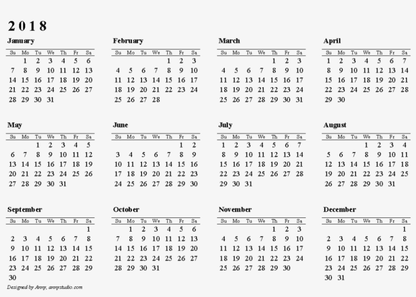 2018 Calendar Png Image Hd - 2018 Calendar Print Out, transparent png