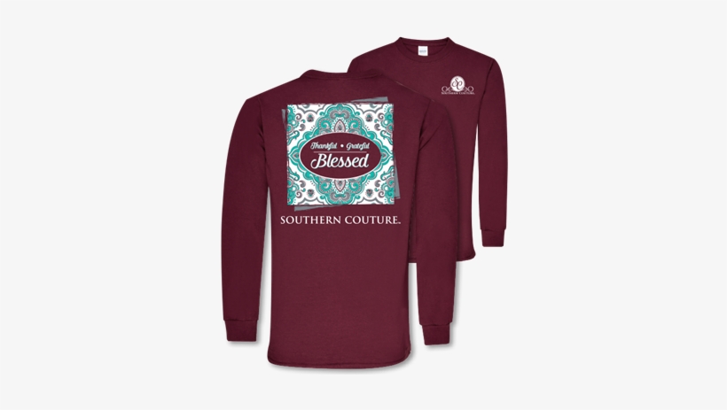 Southern Couture Thankful Grateful Blessed Maroon Ls - Long-sleeved T-shirt, transparent png