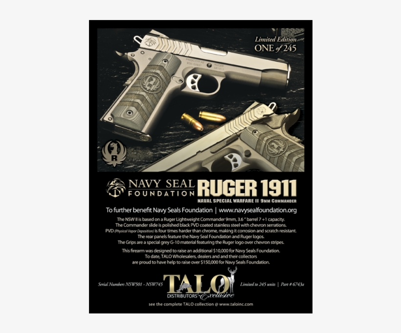 Ruger Sr1911 Navy Seal Warfare Ii 9mm Handgun - Ruger Sr1911, transparent png