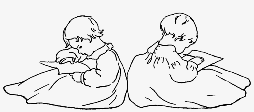 Digital Children Reading Books Downloads - Line Art, transparent png