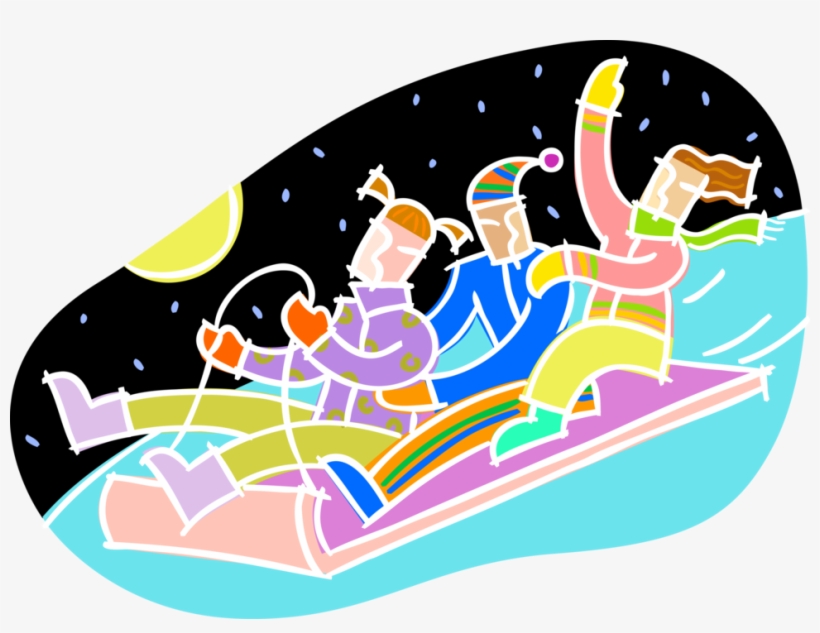 Vector Illustration Of Family Enjoy Winter Sledding - Bobsleigh, transparent png