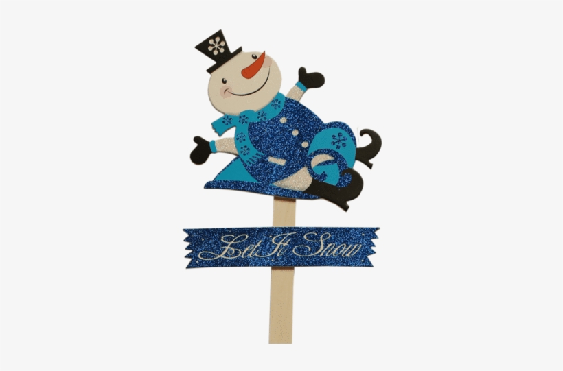 Christmas Snowman With Sled "let It Snow" Pick - Cartoon, transparent png