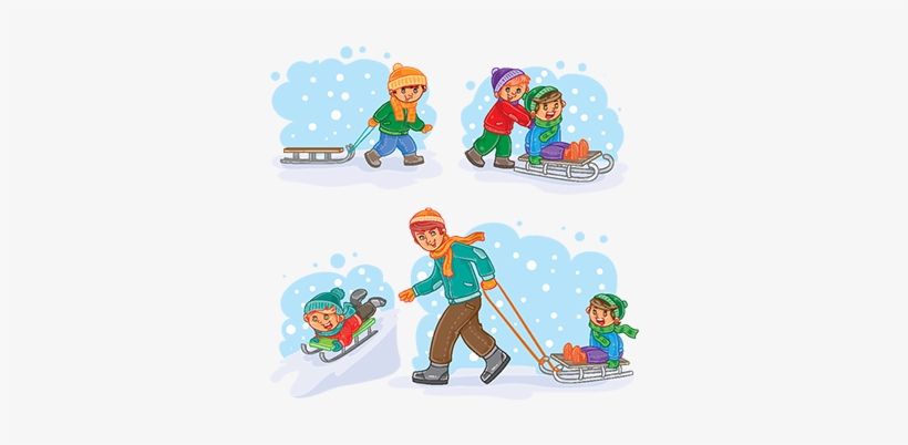 Set Winter Icons With Little Children, Winter, Snow, - Pequeño Vector De Los Niños, transparent png