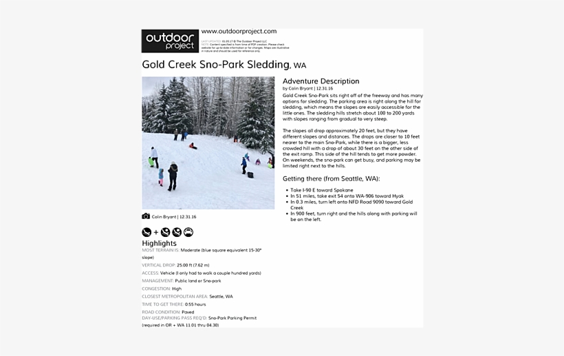 Gold Creek Sno-park Sledding Field Guide - Trail, transparent png