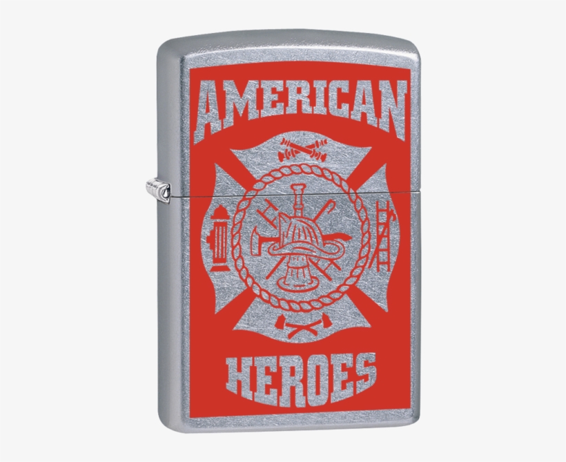 American Hero Firefighter Emblem Red On Chrome Zippo, transparent png