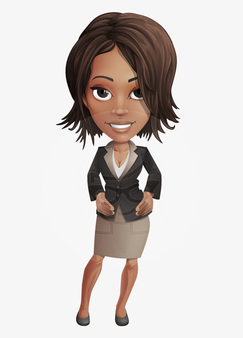 African American Female With Black Coat Vector Character - Free Woman Cartoon Character Png, transparent png