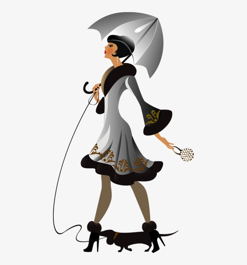 Art Deco Illustration - Lady With Dog Cartoon, transparent png