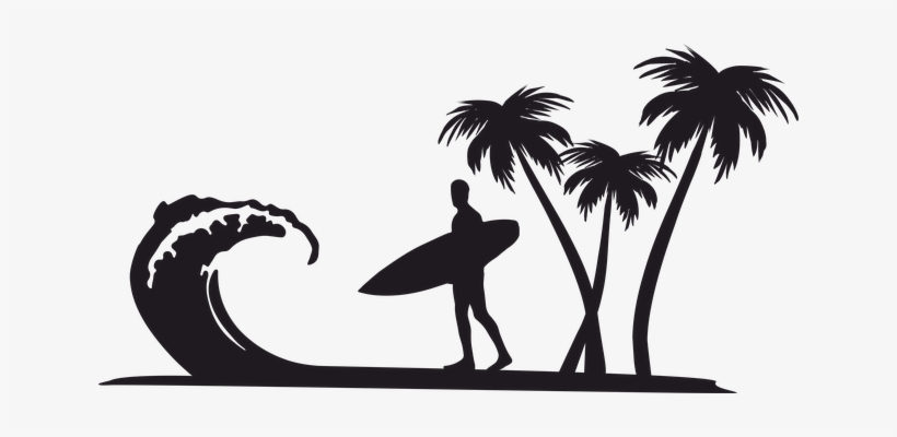 Surfboard Palm Trees Silhouette, transparent png