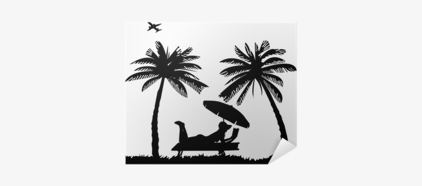 Silhouette Of Girl Sunbathing And Reading A Book On - Couple At Beach Clipart Black And White, transparent png
