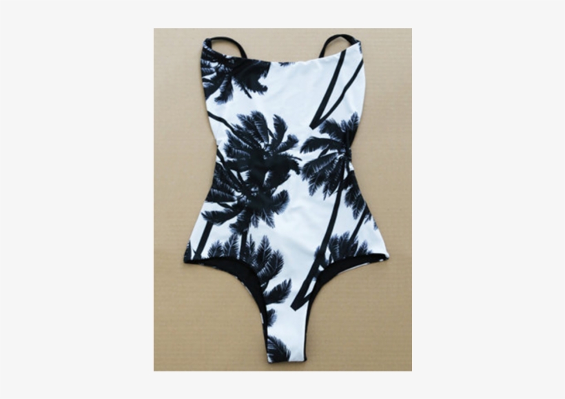 Cami Coconut Palm Print One Piece Swimwear White And - White And Black Print Swimsuit, transparent png