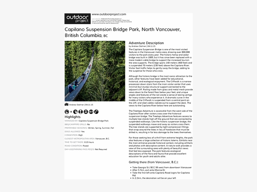 Capilano Suspension Bridge Park Field Guide - Bridal Veil Falls Park Oregon, transparent png