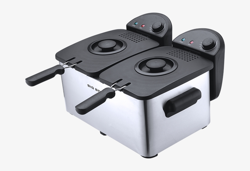 Bbdualdeepfryer Silver Closed - Big Boss Dual Deep Fryer 1500 Watts, 3-quart Per Fryer,, transparent png