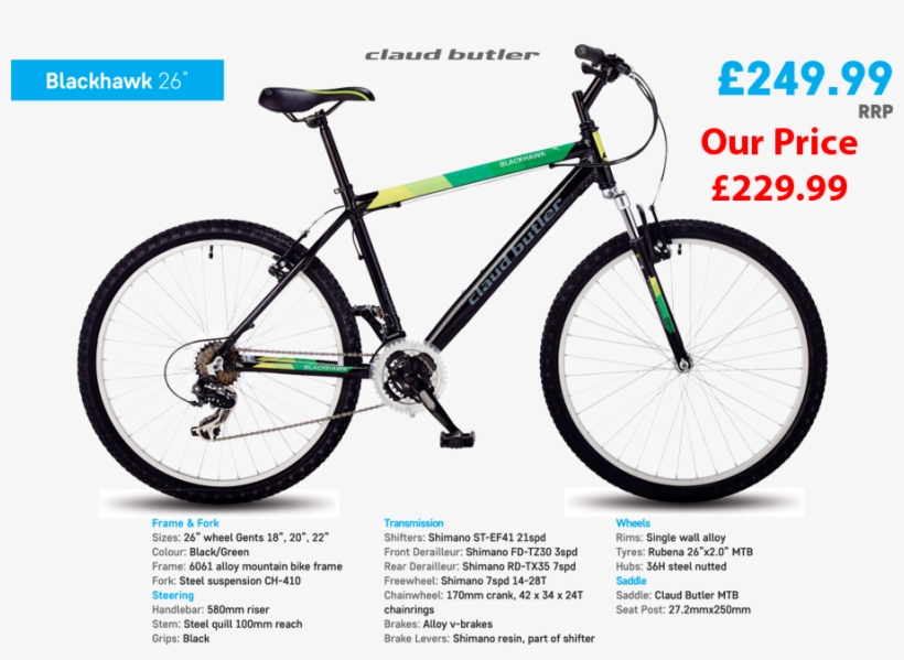 Blackhawk - Claud Butler Black Hawk 2016 Mtb - 20inch, transparent png