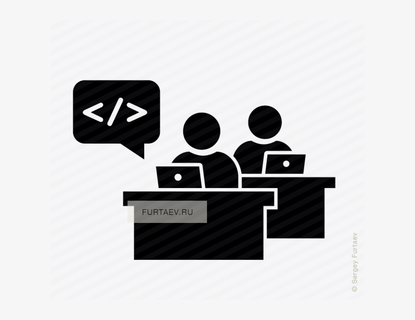 Vector Icon Of Two Men Working On Laptops At Tables - Software Developers Icon, transparent png