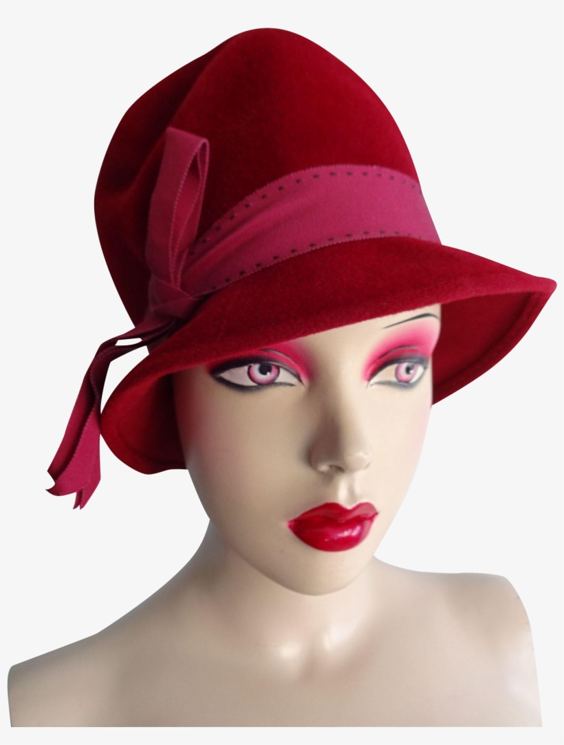 Deep Red Cloche Hat Vintage 1960s Fur Felt French Designer - Vintage Clothing, transparent png