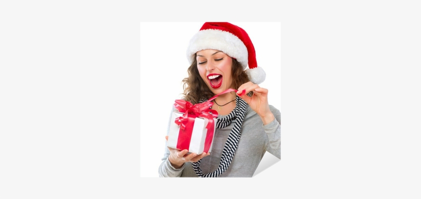 Beautiful Young Woman Opening Christmas Gift Box - Chica Con Regalo De Navidad, transparent png