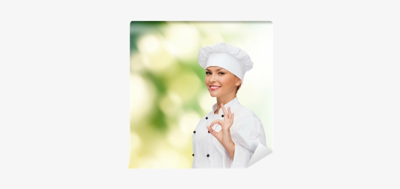 Smiling Female Chef Showing Ok Hand Sign Wall Mural - Chef, transparent png
