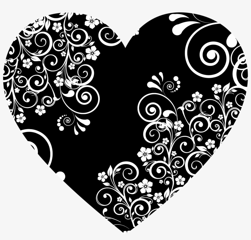 Big Image - Floral Heart Clipart Black And White, transparent png