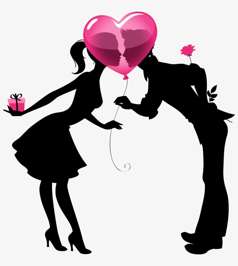 Couple Silhouette, Silhouette Painting, Heart Balloons, - Casal Dia Dos Namorados Png, transparent png