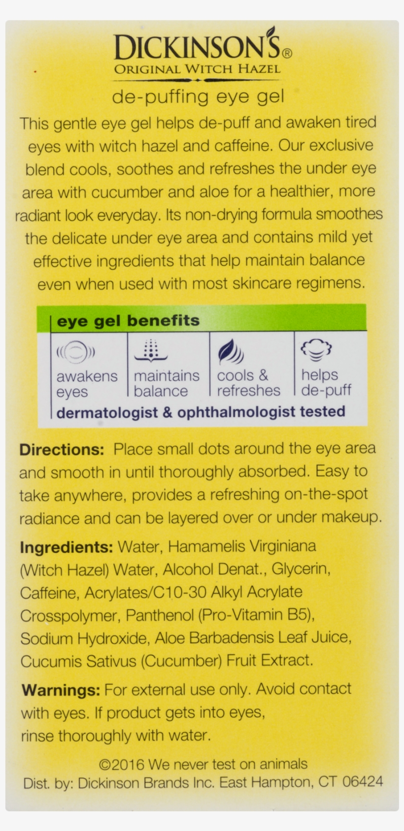 Dickinson's Original Witch Hazel De-puffing Eye Gel, - Dickinsons Dickinsons Original Witch Hazel Oil Controlling, transparent png