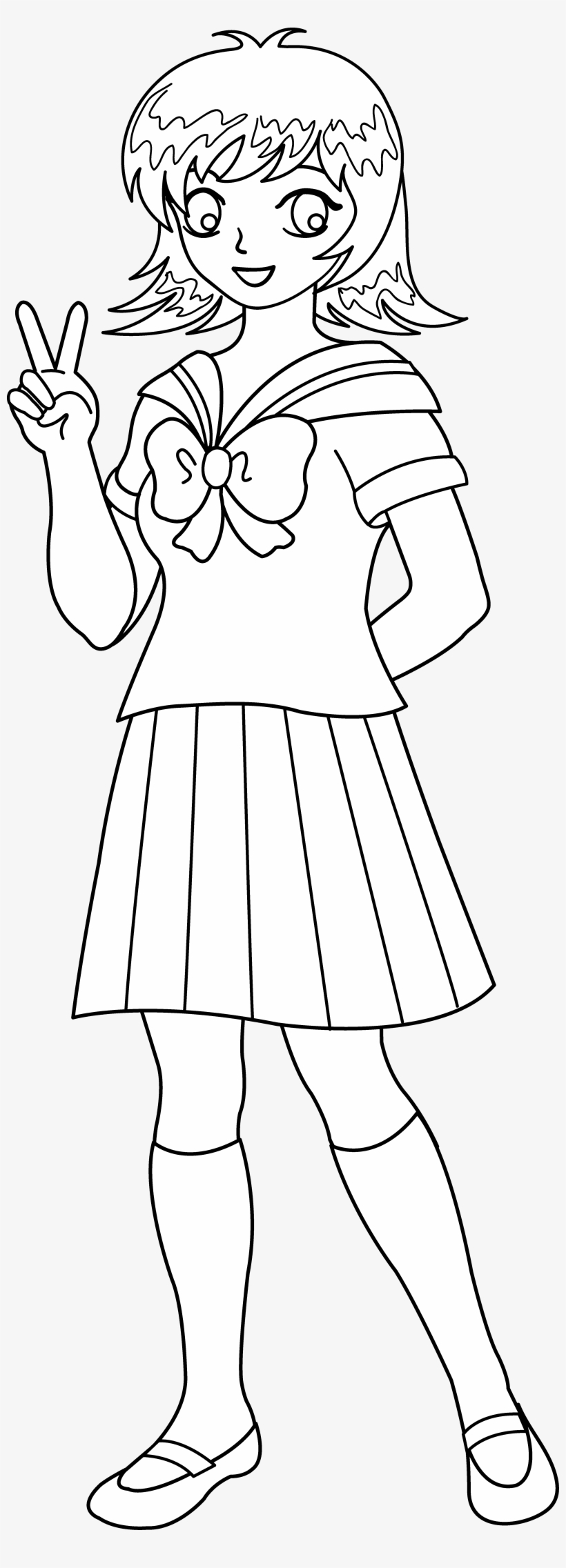 Anime - School Uniform Cartoon Black And White Png, transparent png