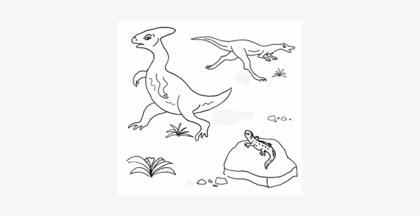 A Hadrosaur And Compsognathus Run Away - Compsognathus, transparent png