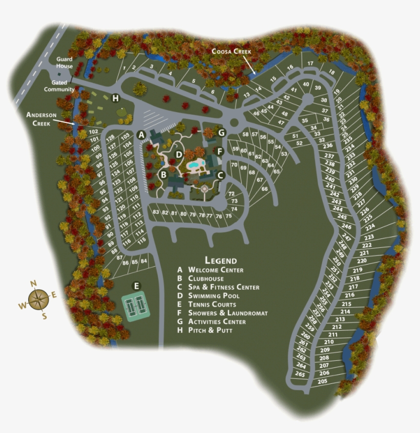 Crossing Creeks Site Map - Crossing Creeks Rv Resort & Spa, transparent png