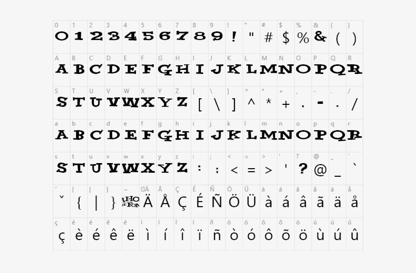Example Yahoo Character Map - Aliens Font, transparent png