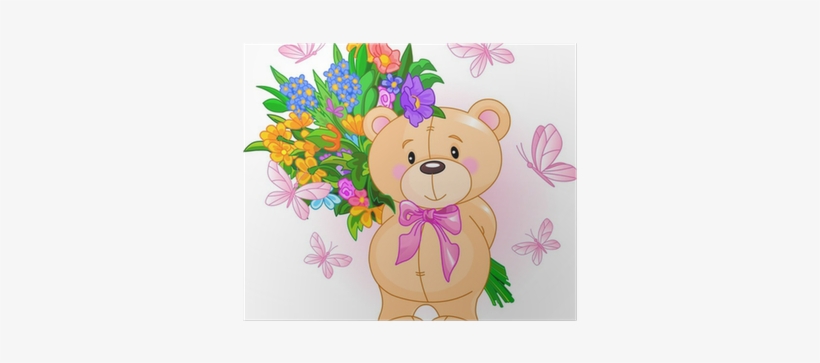 Teddy Bear With Flowers, transparent png
